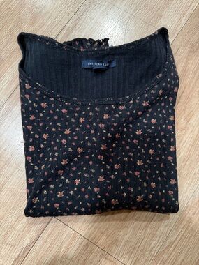 American Rag Black Floral Ribbed Tank Top